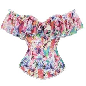 Women’s Corset top floral abstract multicolor ruffle lace-up new